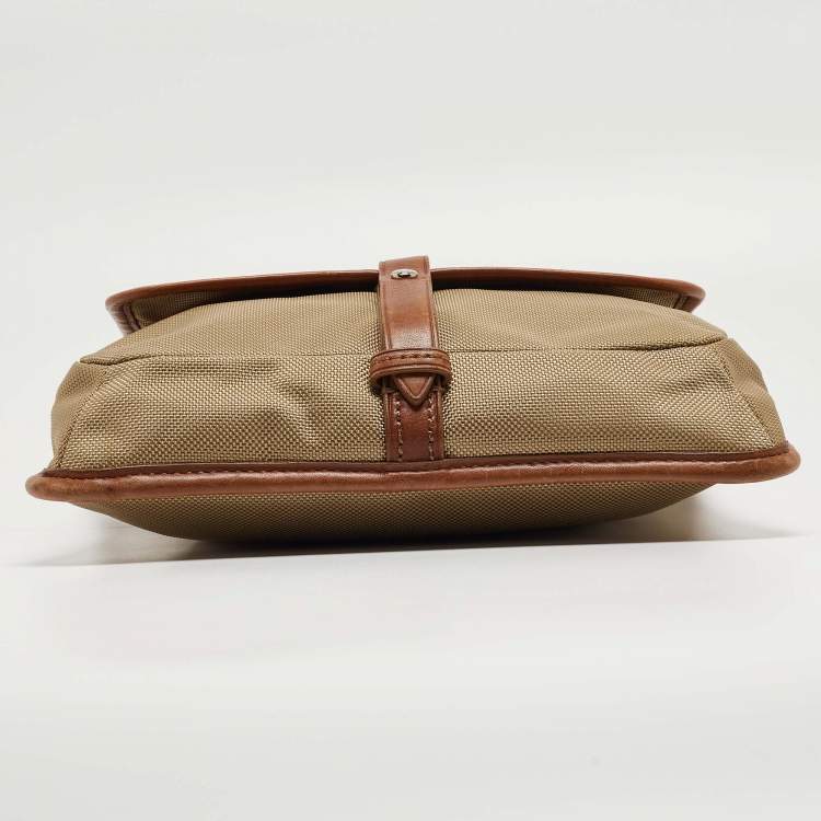 Pre Owned Tumi Beige/Brown Nylon and Leather Flap Messenger Bag