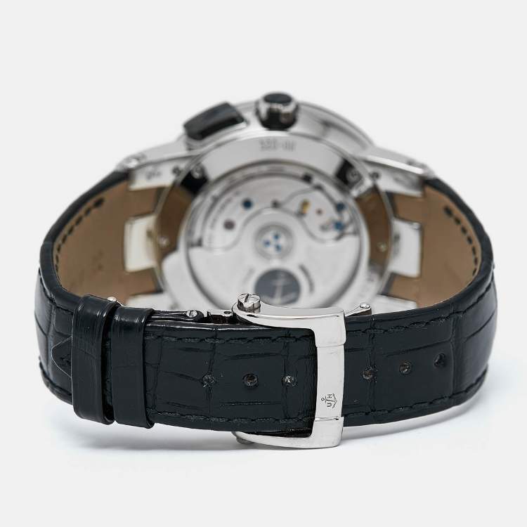 Pre Owned Ulysse Nardin Black Ceramic 18K White Gold Alligator Leather Perpetual Calendar El Toro 320-00 Men's Wristwatch 43 mm