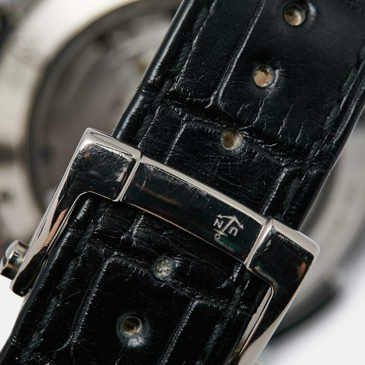 Pre Owned Ulysse Nardin Black Ceramic 18K White Gold Alligator Leather Perpetual Calendar El Toro 320-00 Men's Wristwatch 43 mm