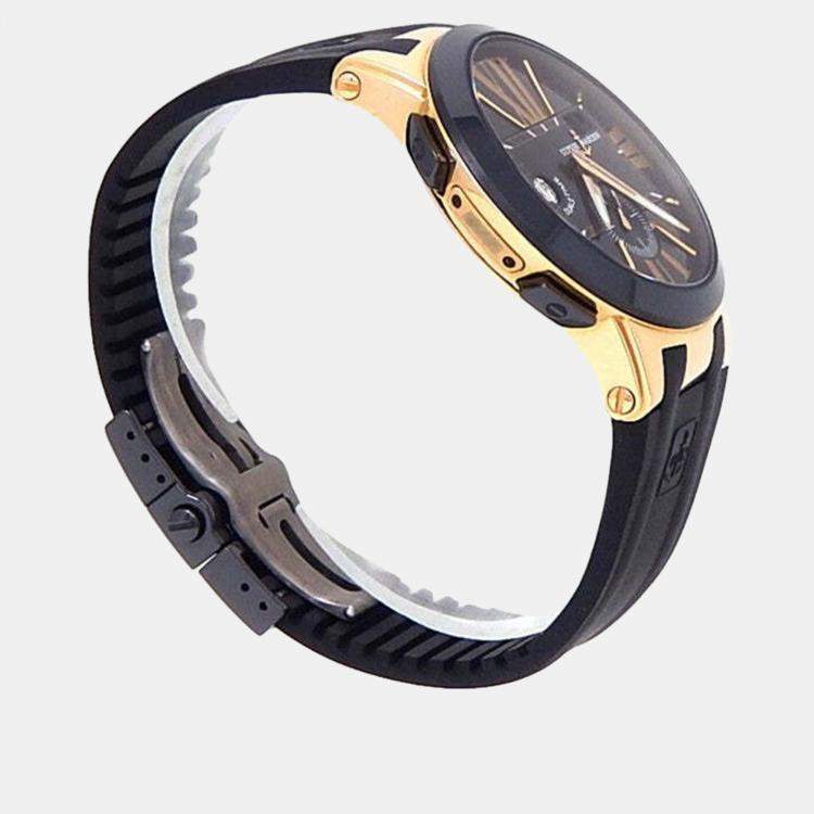 Pre Owned Ulysse Nardin Executive Dual Time 246-00-3/42 Automatic Black 18k Rose Gold Men's Wristwatch 43 mm