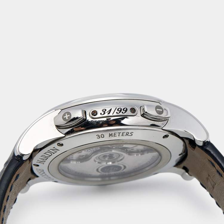 Pre Owned Ulysse Nardin Navy Blue Stainless Steel Alligator Leather Dual Time 3243-132LE/BQ Men's Wristwatch 42 mm