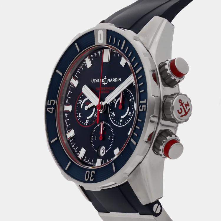 Pre Owned Pre-Owned Ulysse Nardin Diver Chronograph 1503-170/93-HAMMER Blue Automatic Titanium Men's Wristwatch 44 mm