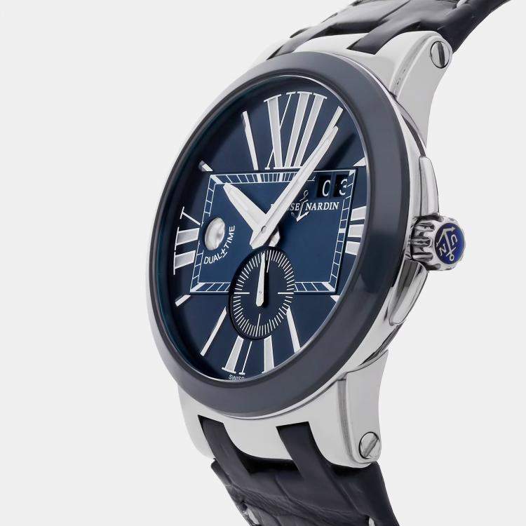 Pre Owned Pre-Owned Ulysse Nardin Executive Dual Time 243-00/43 Blue Automatic Stainless Steel  Men's Wristwatch 43 MM