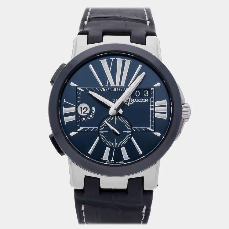 Pre Owned Pre-Owned Ulysse Nardin Executive Dual Time 243-00/43 Blue Automatic Stainless Steel  Men's Wristwatch 43 MM