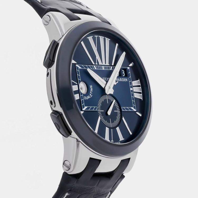 Pre Owned Pre-Owned Ulysse Nardin Executive Dual Time 243-00/43 Blue Automatic Stainless Steel  Men's Wristwatch 43 MM