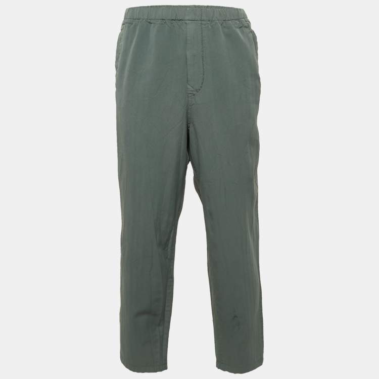 Pre Owned Undercover Green Herringbone Drawstring Trousers L