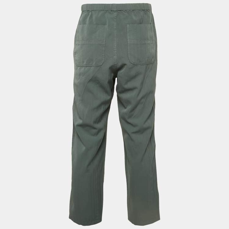 Pre Owned Undercover Green Herringbone Drawstring Trousers L