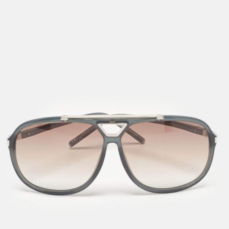 Pre Owned Dior Homme Green/Brown Gradient Black Tie Aviator Sunglasses