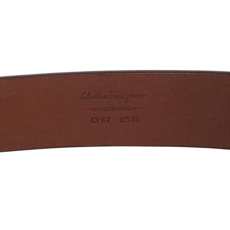 Pre Owned Salvatore Ferragamo Brown Leather Gancini Buckle Belt 95CM