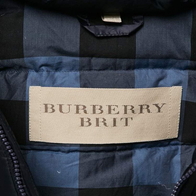 Pre Owned Burberry Brit Navy Blue Nylon Hooded Down Vest M