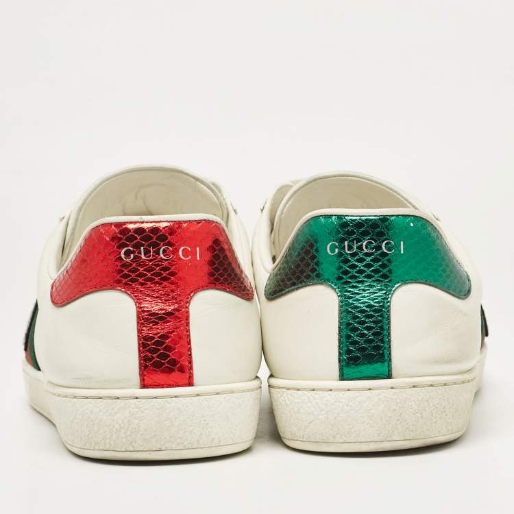 Pre Owned Gucci White Leather Ace Embroidered Tiger Low Top Sneakers Size 44
