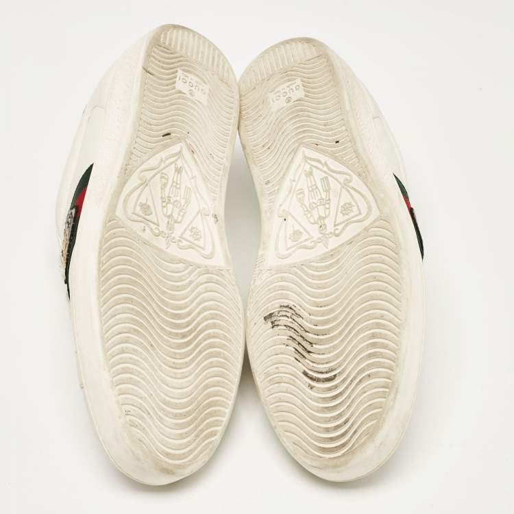 Pre Owned Gucci White Leather Ace Embroidered Tiger Low Top Sneakers Size 44