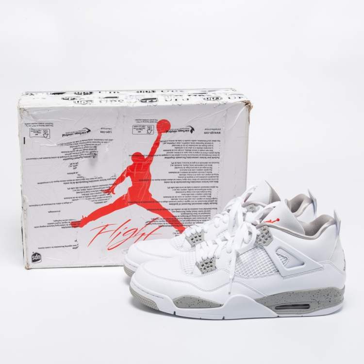 Pre Owned Air Jordan 4 Retro 'White Oreo' Leather Lace Up Sneakers Size 49.5