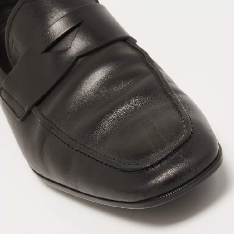 Pre Owned Tod's Black Leather Penny Slip On Loafers Size 41.5