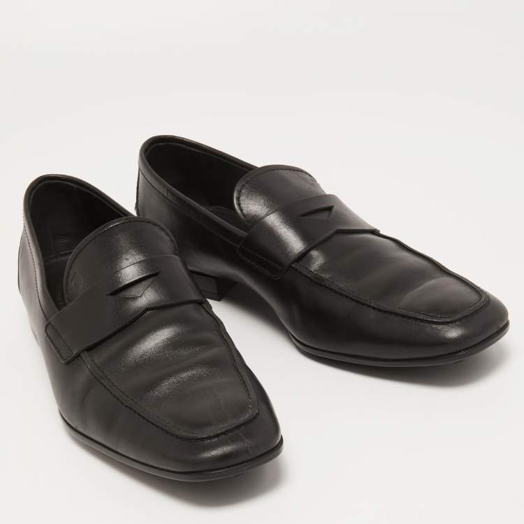 Pre Owned Tod's Black Leather Penny Slip On Loafers Size 41.5