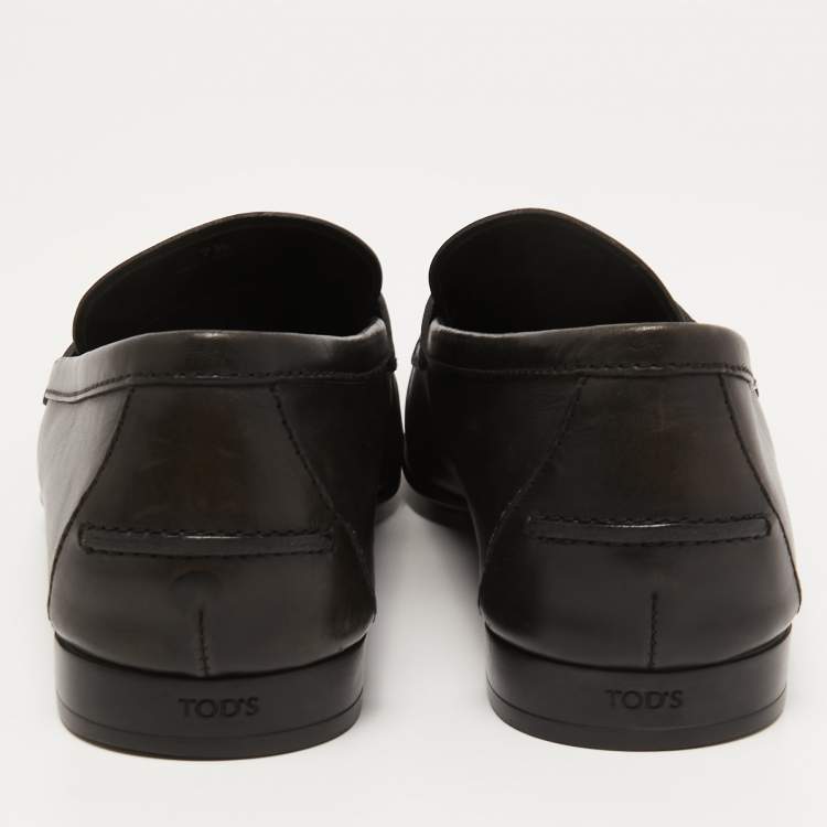Pre Owned Tod's Black Leather Penny Slip On Loafers Size 41.5