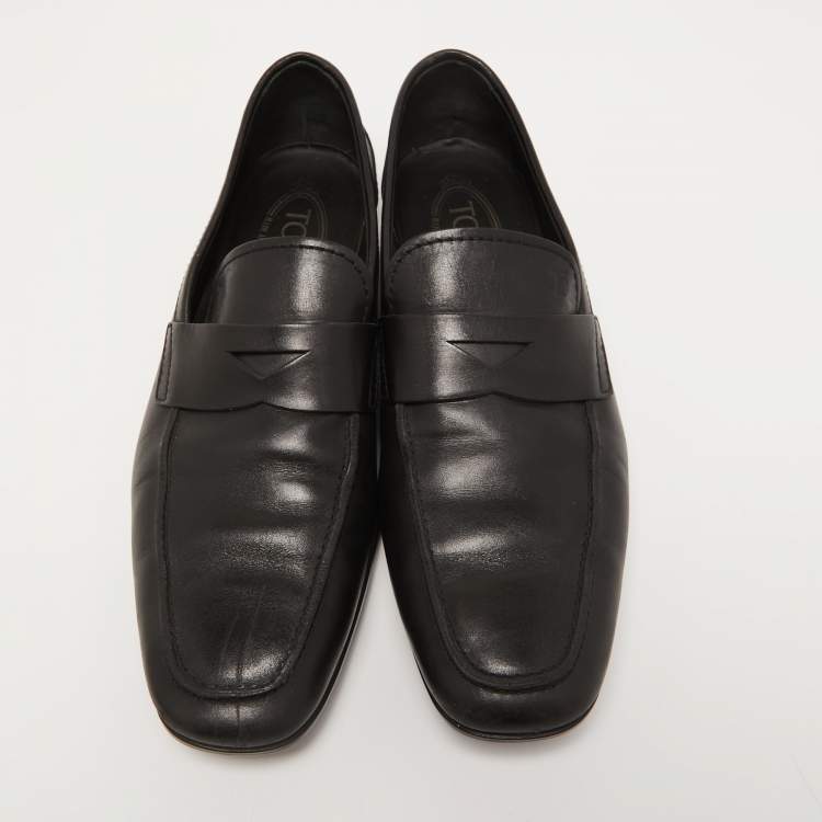 Pre Owned Tod's Black Leather Penny Slip On Loafers Size 41.5