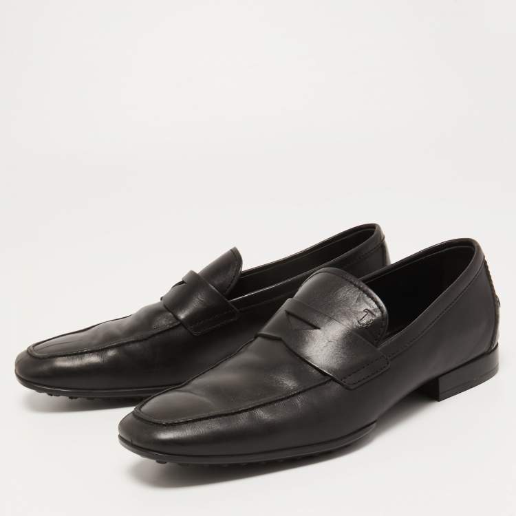 Pre Owned Tod's Black Leather Penny Slip On Loafers Size 41.5