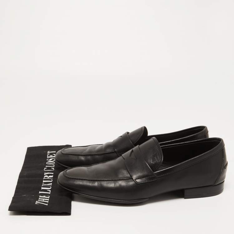 Pre Owned Tod's Black Leather Penny Slip On Loafers Size 41.5