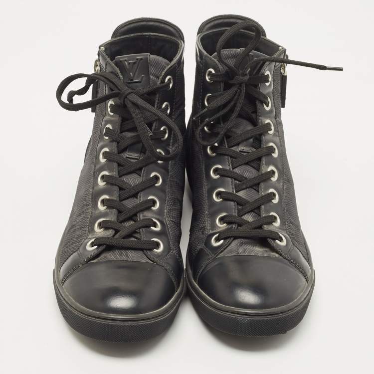 Pre Owned Louis Vuitton Damier Graphite Fabric and Suede Trim Zip Up High Top Sneakers Size 41