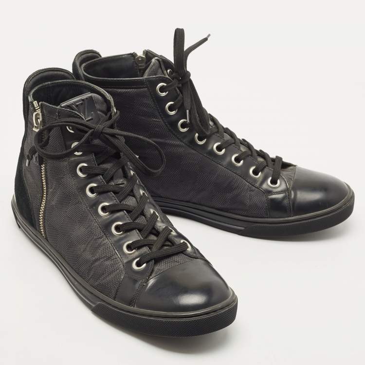 Pre Owned Louis Vuitton Damier Graphite Fabric and Suede Trim Zip Up High Top Sneakers Size 41