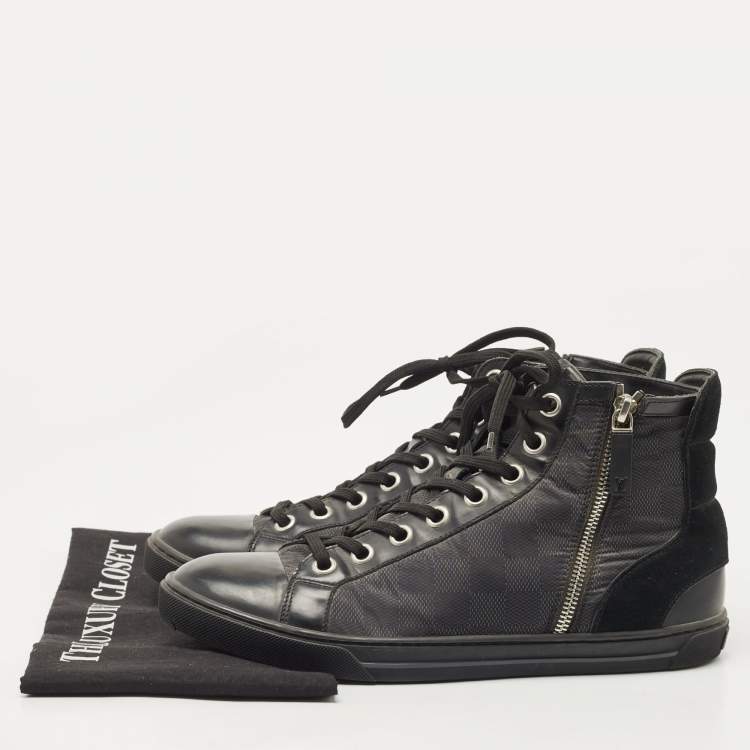 Pre Owned Louis Vuitton Damier Graphite Fabric and Suede Trim Zip Up High Top Sneakers Size 41