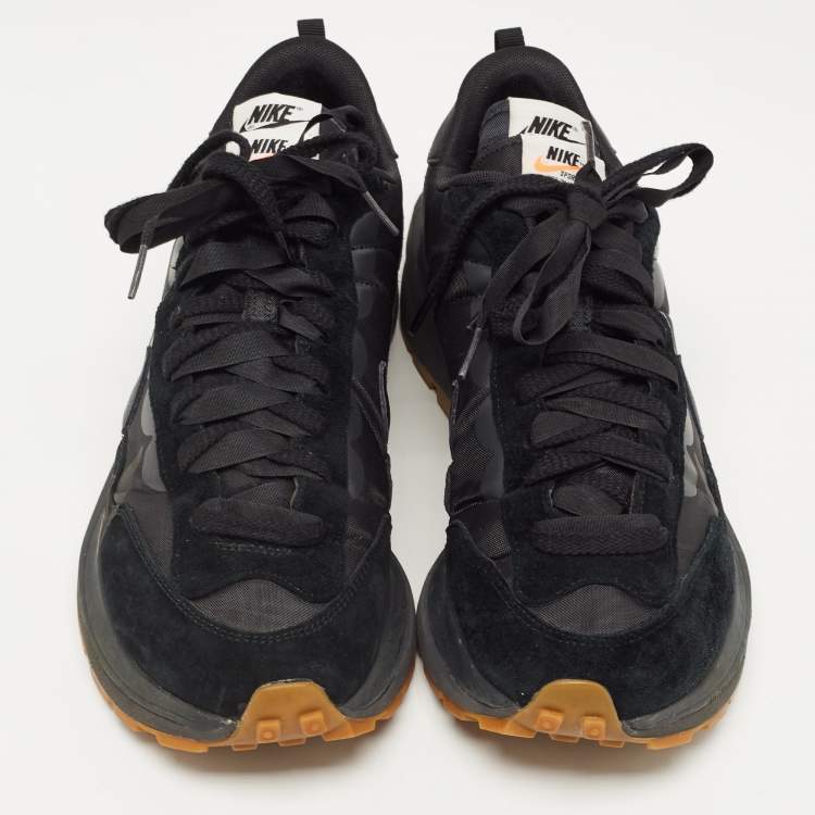 Pre Owned SACAI X Nike Vaporwaffle Black Nylon and Suede Gum Athletic Sneakers Size 43