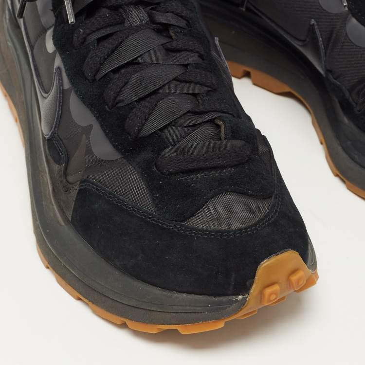 Pre Owned SACAI X Nike Vaporwaffle Black Nylon and Suede Gum Athletic Sneakers Size 43