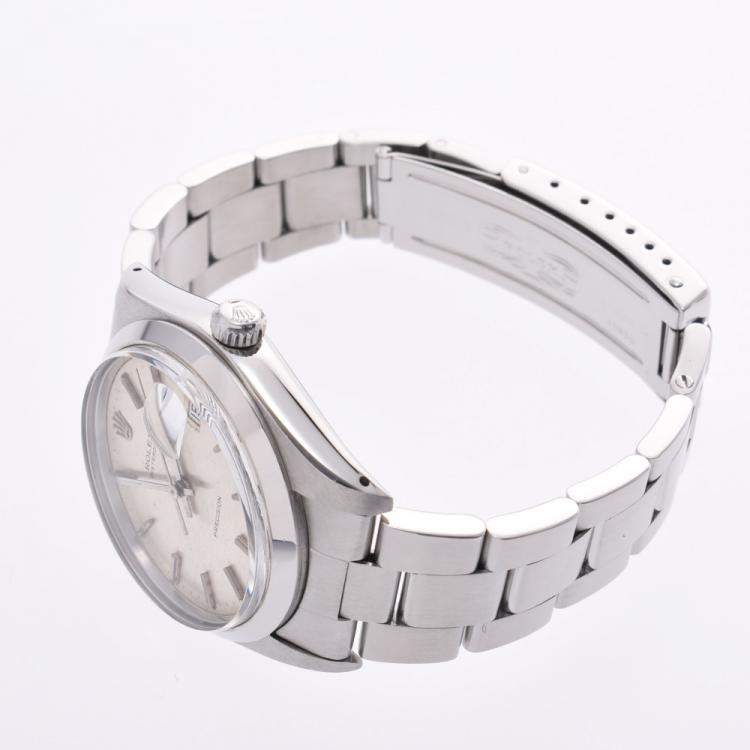 Pre Owned Rolex Silver Stainless Steel Oyster Date Precision 6694 Men's Wristwatch 33 MM