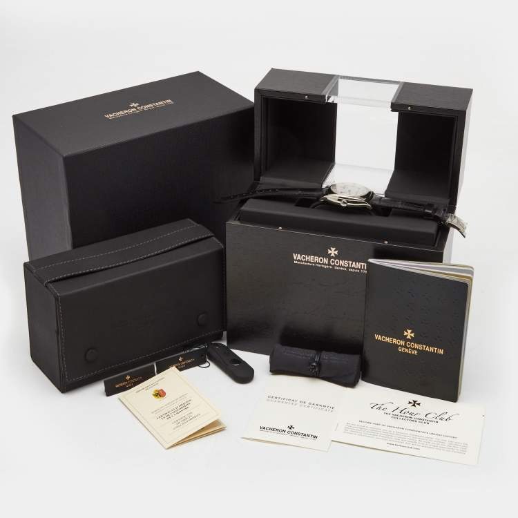 Pre Owned Vacheron Constantin Silver 18K White Gold Alligator Leather Harmony Dual Time 7810S/000G-B142 Men's Wristwatch 40 mm