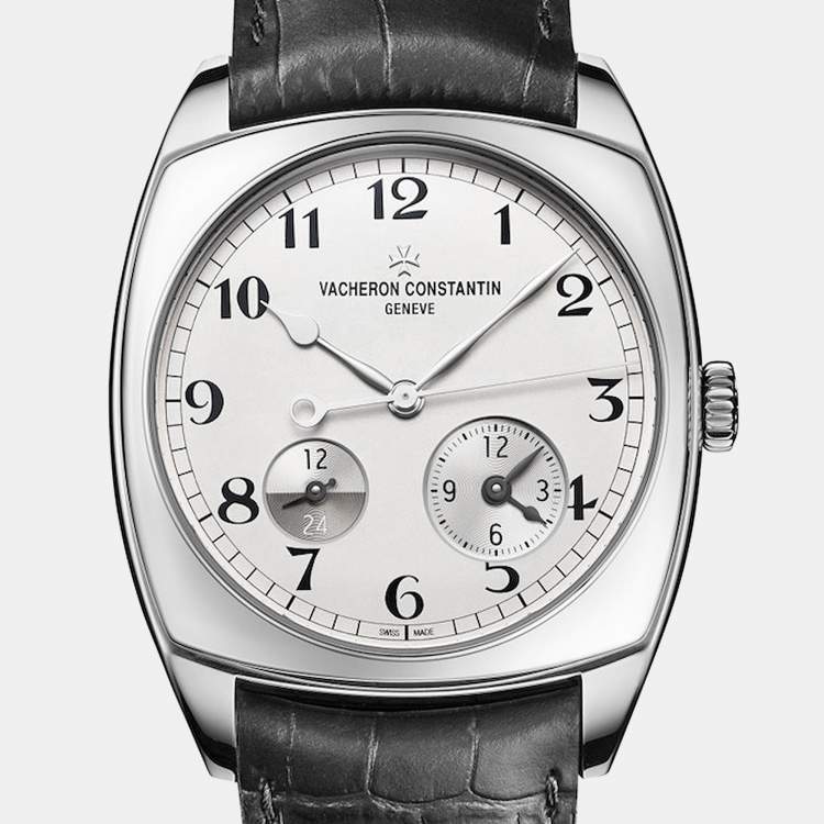 Pre Owned Vacheron Constantin Silver 18K White Gold Alligator Leather Harmony Dual Time 7810S/000G-B142 Men's Wristwatch 40 mm