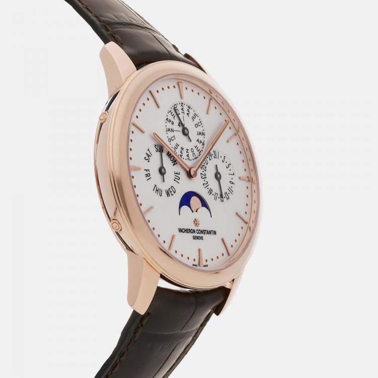 Pre Owned Vacheron Constantin Silver 18k Rose Gold Patrimony 43175/000R-9687 Automatic Men's Wristwatch 41 mm