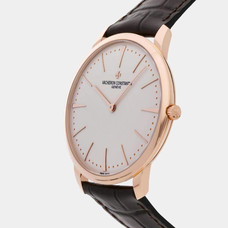 Pre Owned Vacheron Constantin Silver 18k Rose Gold Patrimony 81180/000R-9159 Manual Winding Men's Wristwatch 40 mm