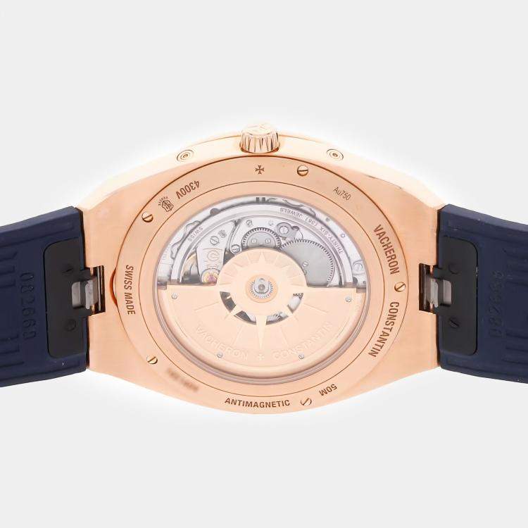 Pre Owned Vacheron Constantin Overseas Perpetual Calendar Ultra-Thin 4300V/000R-B509 Automatic Rose Gold Blue Dial Men's Wristwatch 41.5mm