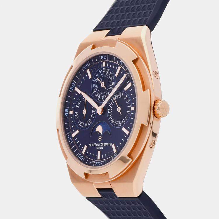 Pre Owned Vacheron Constantin Overseas Perpetual Calendar Ultra-Thin 4300V/000R-B509 Automatic Rose Gold Blue Dial Men's Wristwatch 41.5mm