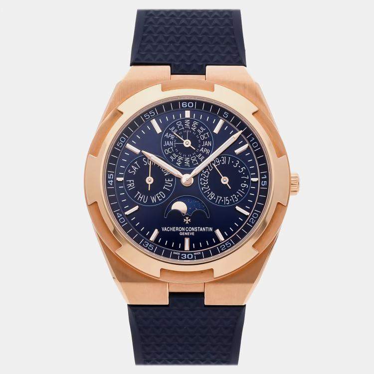 Pre Owned Vacheron Constantin Overseas Perpetual Calendar Ultra-Thin 4300V/000R-B509 Automatic Rose Gold Blue Dial Men's Wristwatch 41.5mm