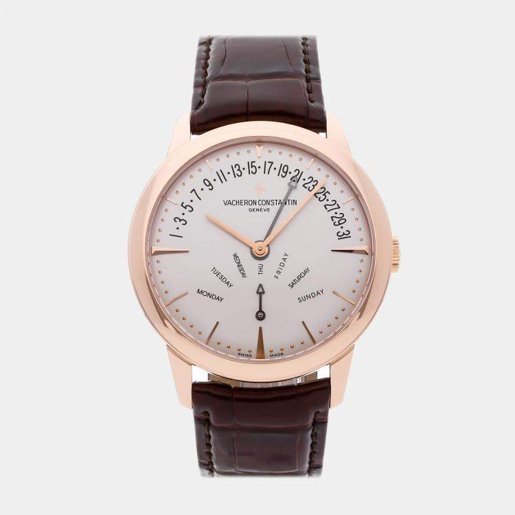 Pre Owned Vacheron Constantin Patrimony Retrograde Day-Date 86020/000R-9239 Automatic White 18k Rose Gold Men's Wristwatch 43mm