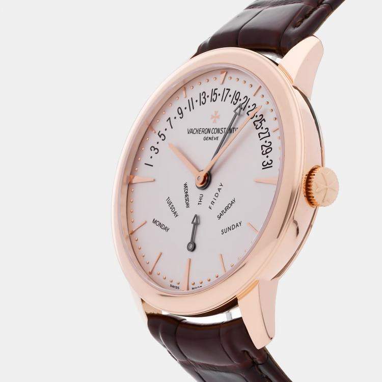 Pre Owned Vacheron Constantin Patrimony Retrograde Day-Date 86020/000R-9239 Automatic White 18k Rose Gold Men's Wristwatch 43mm