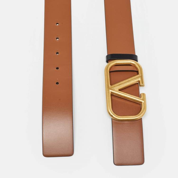 Pre Owned Valentino Brown/Leather Leather VLogo Reversible Belt 80CM