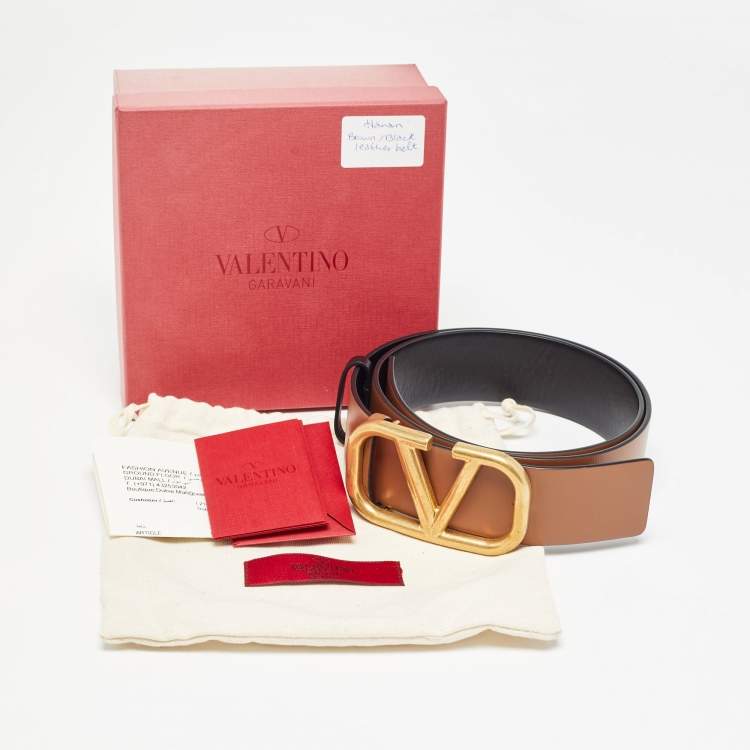 Pre Owned Valentino Brown/Leather Leather VLogo Reversible Belt 80CM