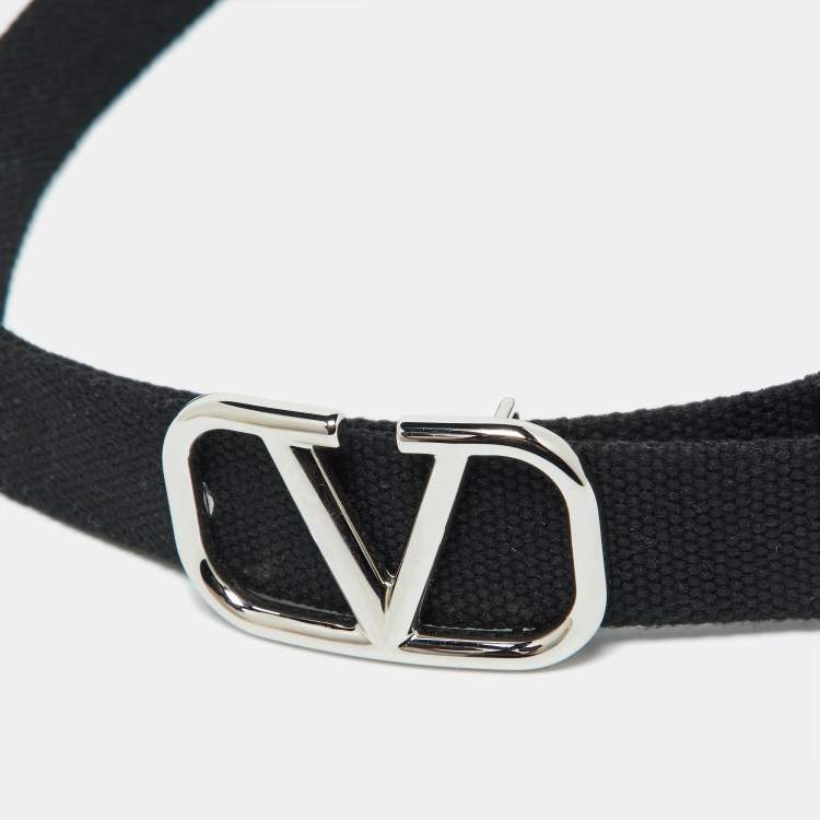 Pre Owned Valentino Black Canvas VLogo Belt 85CM