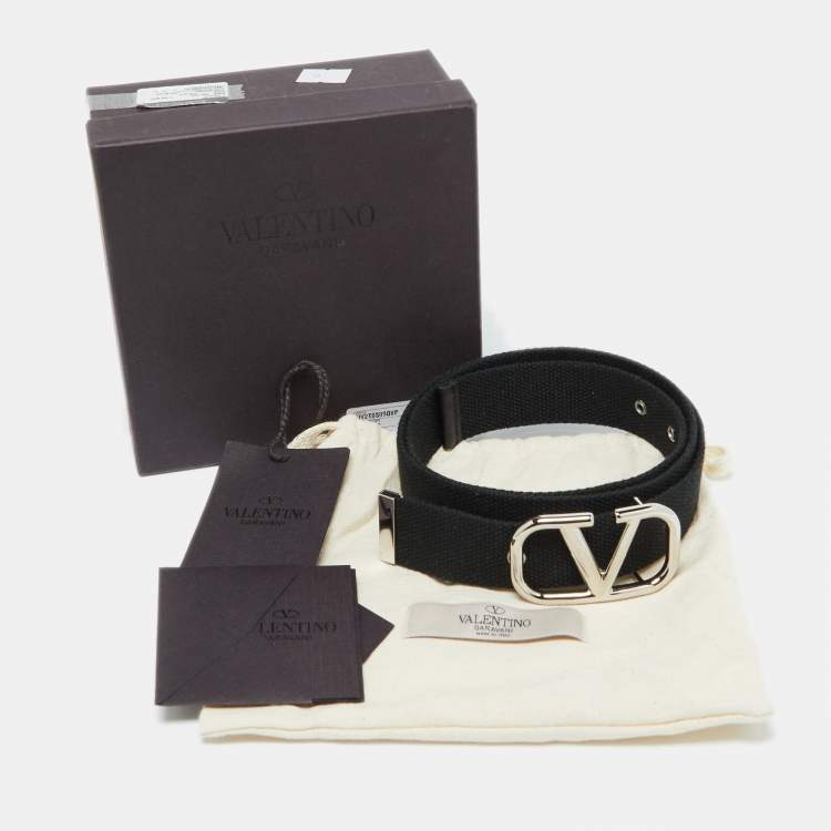 Pre Owned Valentino Black Canvas VLogo Belt 85CM