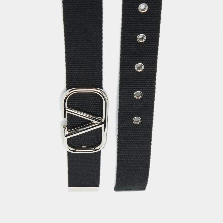 Pre Owned Valentino Black Canvas VLogo Belt 85CM