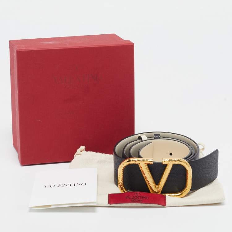 Pre Owned Valentino Black/Ivory Leather VLogo Reversible Belt 85CM