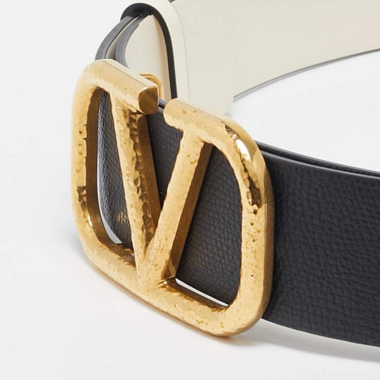 Pre Owned Valentino Black/Ivory Leather VLogo Reversible Belt 85CM