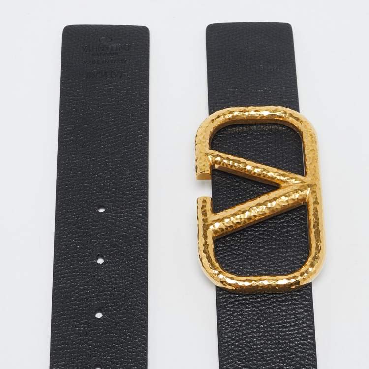 Pre Owned Valentino Black/Ivory Leather VLogo Reversible Belt 85CM