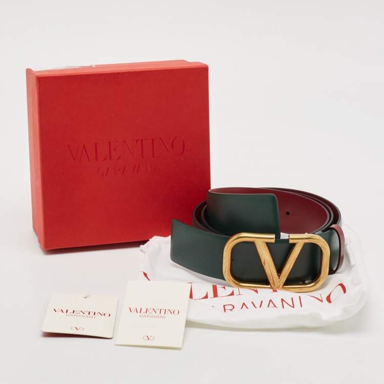 Pre Owned Valentino Green/Red Leather VLogo Reversible Belt 100CM