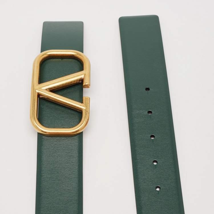 Pre Owned Valentino Green/Red Leather VLogo Reversible Belt 100CM
