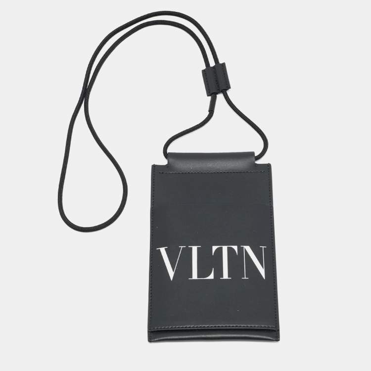 Pre Owned Valentino VLTN Black Leather Phone Lanyard 
