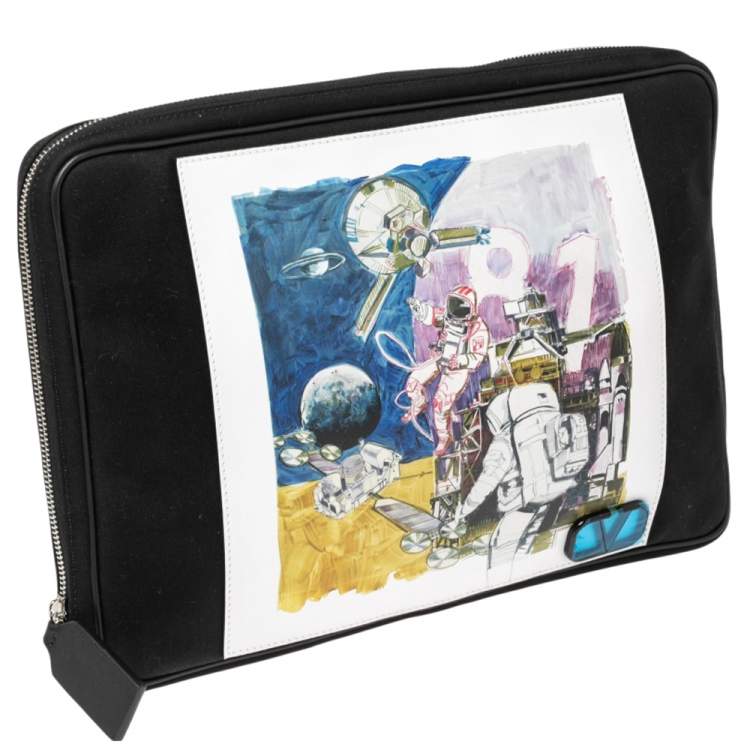 Pre Owned Valentino Black Nylon Spaceland Laptop Case
